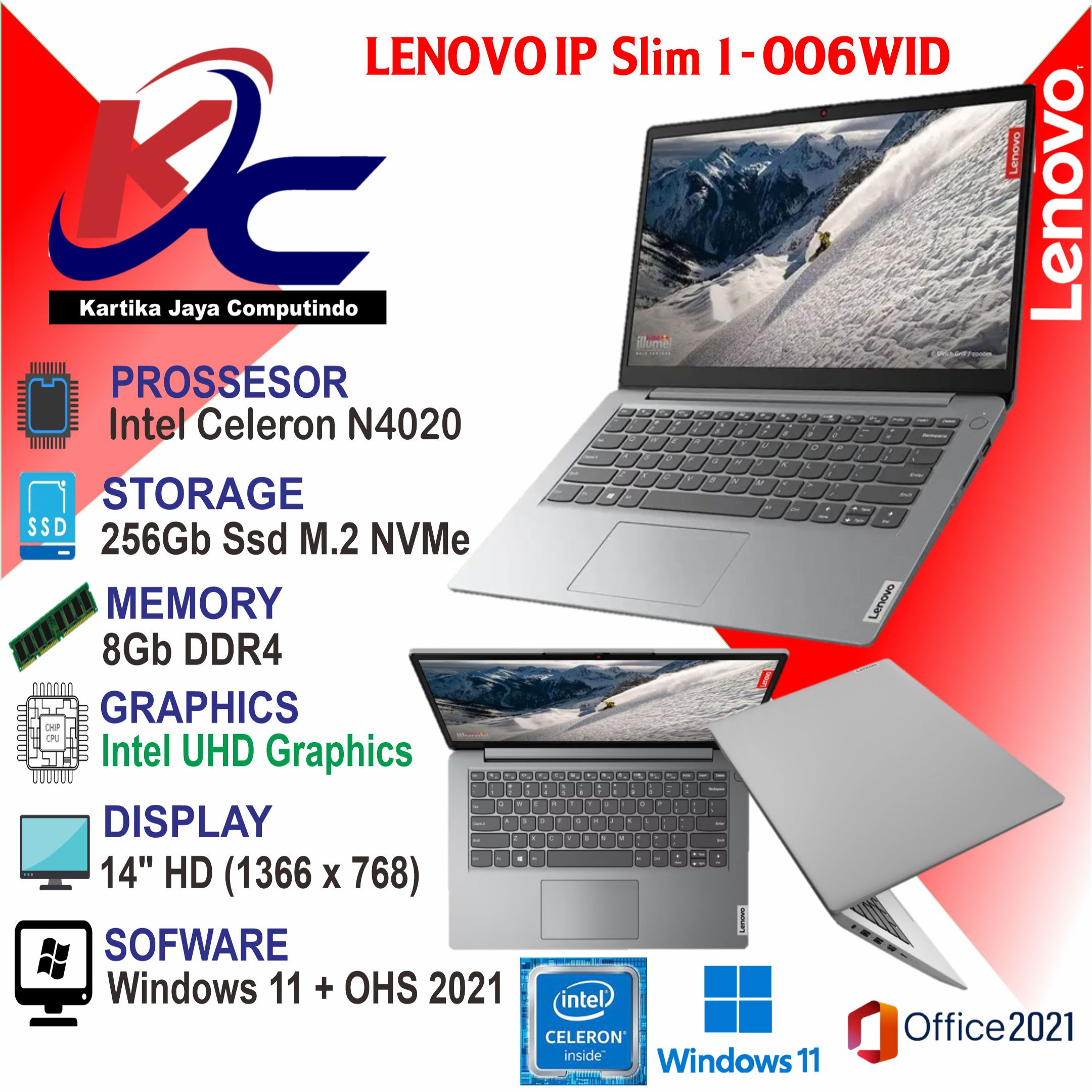 LENOVO IP1- 006WID N4020/ 8GB/ 256GB/ 14HD/ W11 OHS GREY